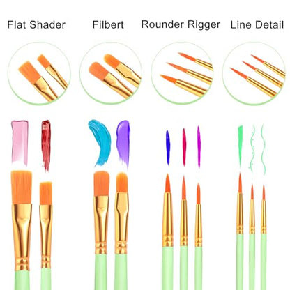 ESRICH Paint Brushes Set,6 Packs 60 Pcs Acrylic Paint Brush Set,Acrylic Oil Watercolor, Face Nail Art, Miniature Detailing,Rock Painting,Painting Artist Professional Kits(Green) - color: Green, size: 60
