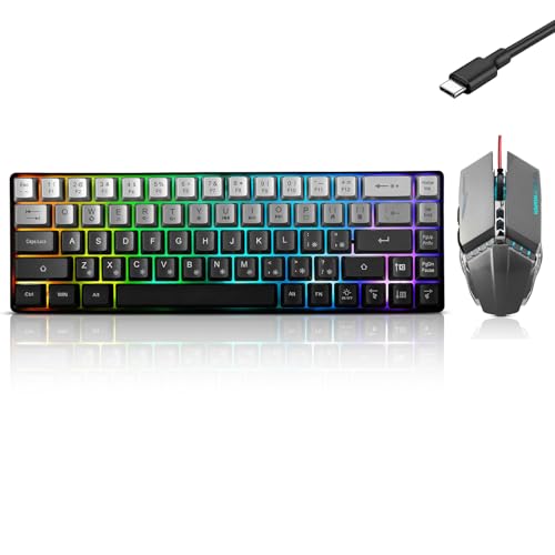 Guiheng Wired 60% Gaming Keyboard and Mouse Combo, Ultra-Compact 61 Keys RGB Backlit Mini Keyboard, Lightweight 3200 DPI Optical, Wired Gaming Set for Windows,PC, MAC PS5 Xbox Gamer(Gradient Grey) - color: Gradient Grey combo