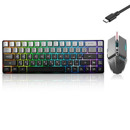 Guiheng Wired 60% Gaming Keyboard and Mouse Combo, Ultra-Compact 61 Keys RGB Backlit Mini Keyboard, Lightweight 3200 DPI Optical, Wired Gaming Set for Windows,PC, MAC PS5 Xbox Gamer(Gradient Grey) - color: Gradient Grey combo