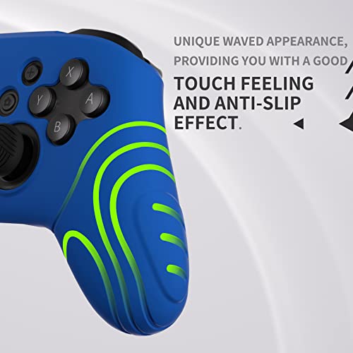 PlayVital Samurai Edition Ergonomic Silicone Skin Protective Case for Nintendo Switch Pro Controller, Soft Anti-slip Controller Grip Protector for Nintendo Switch Pro with Thumb Grip Caps - Blue - color: Blue