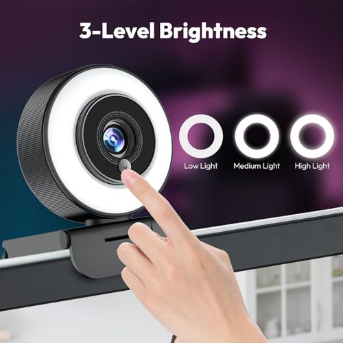 Angetube 4K Webcam with Ring Light, Computer Web Camera for Desktop, Laptop | 4K@30FPS, PDAF Autofocus, 1080P@60FPS, 2 Microphones, USB-A/C, Privacy Cover, Streaming Web Cam for PC Mac, Zoom Teams Twitch