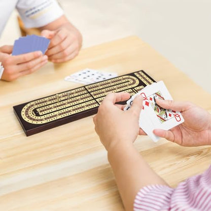 ESENHARBER Foldable Wooden Cribbage Board Set - Elegant 3-Track Design with Magnetic Closure, 9 Metal Pegs, Full Deck of Cards, Perfect for Family Game Nights and Travel - style: Foldable