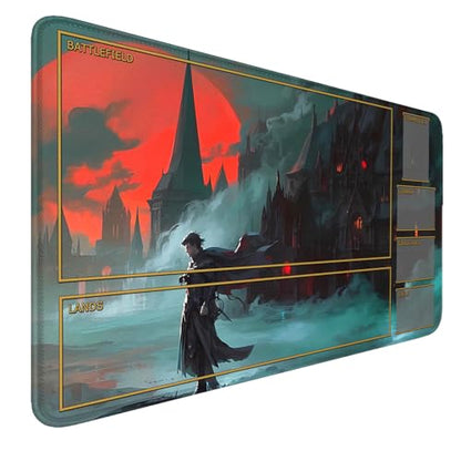 MTG Playmat, Stitched Edges Castle TCG Play Mat, 24 x 14 inches for MTG DTCG CCG RPG Trading Card Inked Game MTG Mats Smooth Rubber Surface Battle - color: Vampire With Zones