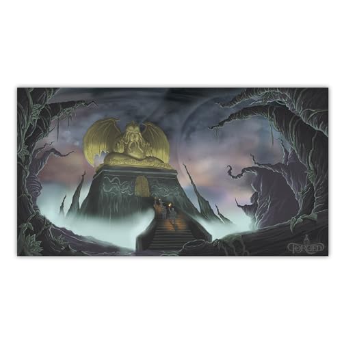 Forged Dice Co. Dice Tray 14" - Reversible Dice Rolling Mat - Compatible with Board Games and Tabletop RPGs Like Dungeons and Dragons Pathfinder Roleplaying Games - Cthulhu Temple - color: Black Tray W/ Cthulhu Temple Mat