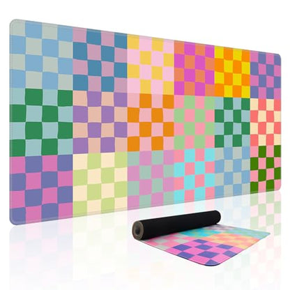 Baziabbo Checkered Desk Mat,XXL Extended Big Mouse Pad,Gaming Mousepad with Stitched Edge,Non-Slip Rubber Base Keyboard Desk Pad for Home Office Study Game - color: Checkerboard Color