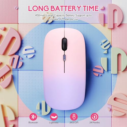 Wireless Bluetooth Mouse,LED Dual Mode Rechargeable Silent Slim Laptop Mouse,Portable(BT5.2+USB Receiver) Dual Mode Computer Mice,for Laptop,Desktop Computer,ipad Tablet,Phone,TV (Pinkish purple) - color: Gradient Pinkish purple