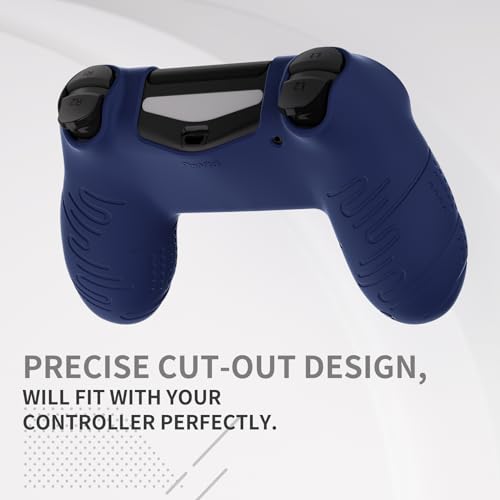 PlayVital Line & Dot Midnight Blue Silicone Cover Skin for ps4 Controller, Anti-Slip Soft Protector Case Cover with Thumb Grip Caps - color: Midnight Blue