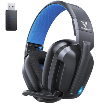 Vakedy Wireless Gaming Headset for PS5, PS4 & PC, 20ms Ultra-Low Latency, 2.4GHz USB & BT 5.4, Noise Canceling Mic, 50H Battery, Compatible with Switch, Mac & Mobile, Ideal for Fortnite & Call of Duty - color: Onyx Blue