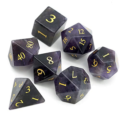 UDIXI Amethyst Gemstone Dice Set D&D Stone DND Dice Set for Tabletop Games | Natural Stone, Premium Gift Box, DM Gift, for Dungeons and Dragons Role Playing Games - color: Amethyst