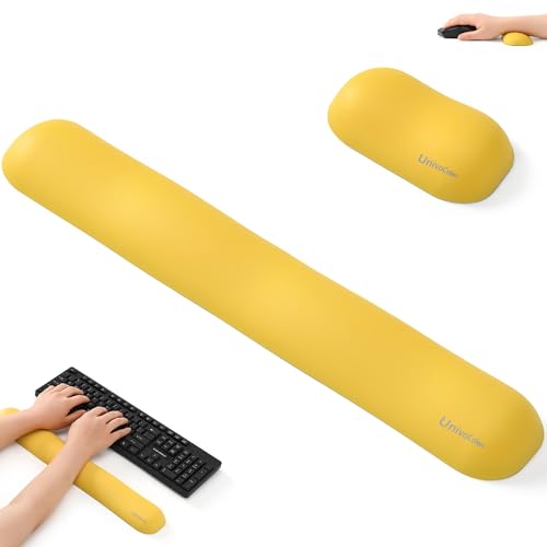 UnivoColors Design-Wave Set of Wrist Rest,Artificial Sheepskin+Memory Foam+Ergonomic+Anti-Slip Gel, Resilience Support During Work and Gaming,Keyboard Accessory,Yellow - color: Kw_yellow, style: Keyboard Wrist Rest & Wrist Rest Suit