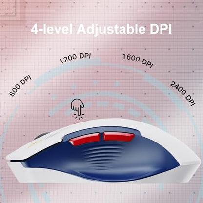 Uineer Wireless Mouse, 2.4GHz Rechargeable Computer Mouse, Battery Display | Stable 2.4GHz USB-A connection, rechargeable battery display and 4 adjustable DPI levels. - color: BLUE and White