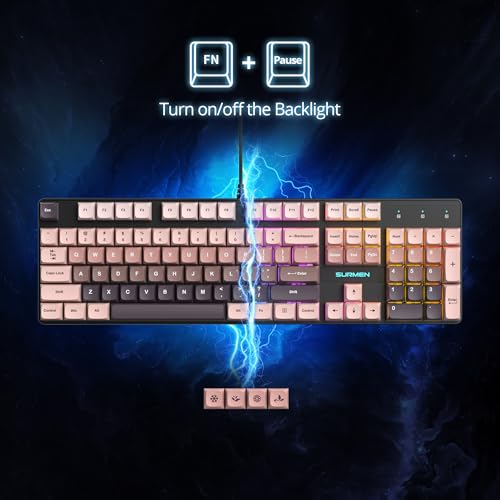 surmen Wired Mechanical Keyboard Full-Size,104-Key RGB Thocky Keyboard with Number Pad USB Retro Brown PBT Keycaps for Win Gaming/Office (104 Heimei) - color: 104 Heimei