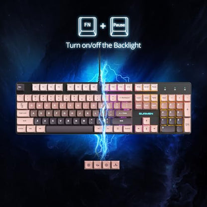 surmen Wired Mechanical Keyboard Full-Size,104-Key RGB Thocky Keyboard with Number Pad USB Retro Brown PBT Keycaps for Win Gaming/Office (104 Heimei) - color: 104 Heimei