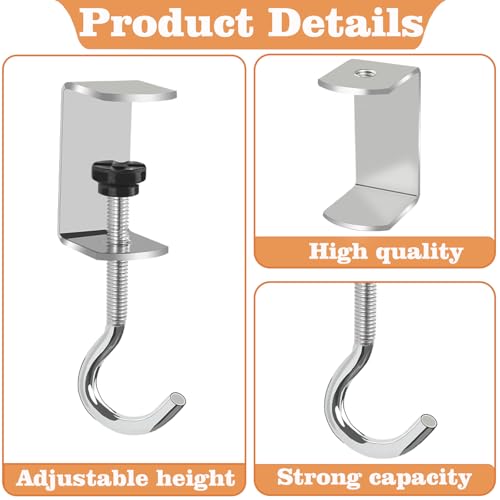 6 Pcs Adjustable Table Hooks for Hanging Bags, Heavy Duty Metal Backpack Hooks for Desk