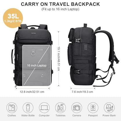 PIJUSHI Carry on Travel Backpack for Women with Shoe Compartment Fits 16“ | 3-In-1 Convertible Duffel/Shoulder Bag with USB Port, Anti-Theft Pocket for Daily, Weekend Trip, PE039 Black - color: Black