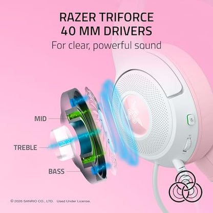 Razer Kraken Kitty V2 USB Wired Headset w/Kitty Ears, Hello Kitty Edition | Chroma RGB Stream Reactive Lighting, HyperClear Cardioid Mic, 7.1 Surround Sound, TriForce 40mm Drivers