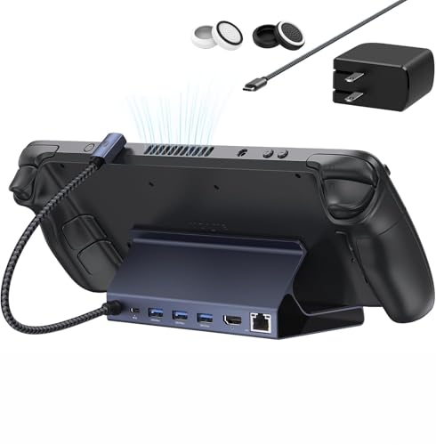 iVANKY 4K@144Hz Steam Deck Dock, 8-in-1 Docking Station with 65W Adapter | For ASUS ROG Ally X/Legion Go/MSI Claw, ROG Alloy/Valve Stream Deck OLED Hub, HDMI 2.1, 1Gbps Ethernet, 3*USB-A 3.0 - color: Blue-Grey