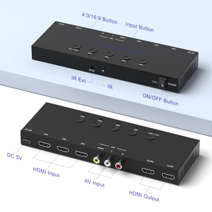 Y.D.F (3 HDMI 2.0 + 1 RCA) to 2 HDMI Converter (4 In 2 Out, 2 Outputs Can Simultaneous Display) Switcher Splitter Support 4:3/16:9 Switching for N64 NGC Wii Xbox PS2/3/4/5 Switch Apple TV Fire TV Roku - size: HDMI Switch 3 IN 2 OUT