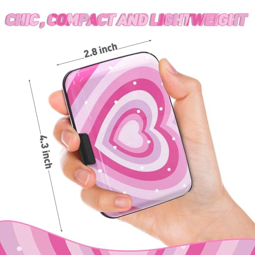 Credit Card Holder, Mini RFID Small Aluminum Card Wallet Business Card Case | Blocking Slim Metal RFID Blocking Front Pocket Wallet Hard Case Durable CC Holder for Women Girls, Pink Hearts - color: Pink Hearts