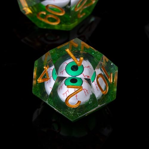 DND-Blood Eyes & Green,DND Dice Set Handmade 7 Accessories Sharp Edge Dice for Dungeons and Dragons TTRPG Games, Multi-Sided RPG Polyhedral Resin Sharp Edge Dice Roleplaying Games