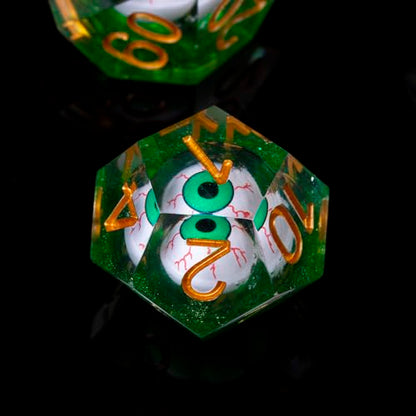 DND-Blood Eyes & Green,DND Dice Set Handmade 7 Accessories Sharp Edge Dice for Dungeons and Dragons TTRPG Games, Multi-Sided RPG Polyhedral Resin Sharp Edge Dice Roleplaying Games