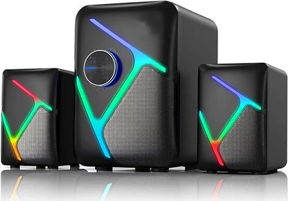 2.1 Gaming Speakers with RGB Gradient Light, PC Speakers with Dynamic Sound, USB Powered & 3.5mm Aux, Desktop Computer Speakers with Volume Control, Compatible with PC, Laptop, PS4, TV, Phone
