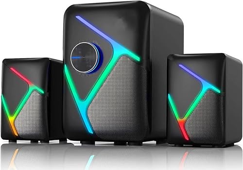 2.1 Gaming Speakers with RGB Gradient Light, PC Speakers with Dynamic Sound, USB Powered & 3.5mm Aux, Desktop Computer Speakers with Volume Control, Compatible with PC, Laptop, PS4, TV, Phone