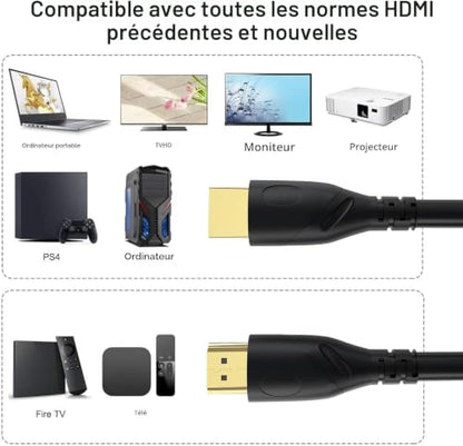 8K HDMI Cable 6ft, 48Gbps Ultra High Speed HDMI 2.1 Cord,Gold Plated Connectors, Supports 8K@60Hz & 4K@120Hz,eARC, HDR, 3D,Compatible with PS5, Xbox Series X/S, Soundbar, 4K TV, Blu-Ray Player - size: 6.6FT