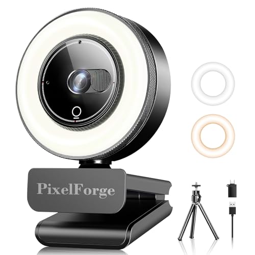 4K Webcam for PC with Microphone & Light & Privacy Cover, Web Camera for Desktop Computer/Laptop/Monitor/Mac, USB Streaming Camera for Zoom/Skype/Teams/Video Calling/Studying and Conference - color: Black, style: 4K Sony Sensor PDAF