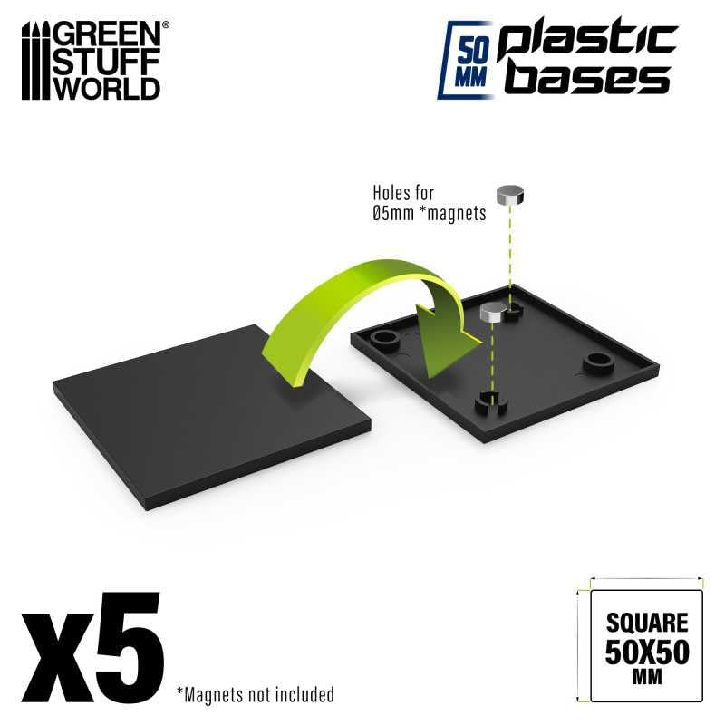 Green Stuff World 50mm Square Plastic Bases - Black, Small