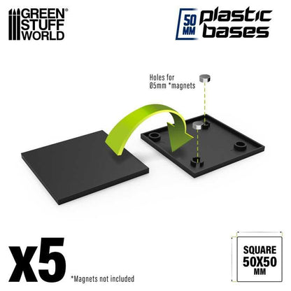 Green Stuff World 50mm Square Plastic Bases - Black, Small