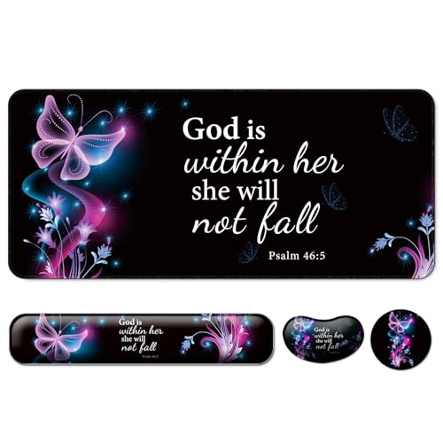 4 in 1 Mouse Pad and Keyboard Wrist Rest,Large Desk Mat,Coaster Set-Purple | Desk Matt For Desktop Wrist Rest Support XXL Gaming Cute Ergonomic for Computer Laptop Women Office Home Decor - color: A5-purple Butterfly