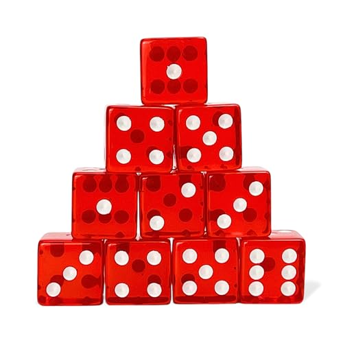 Luck Lab 10 Piece 19 mm Dice Pack - Acrylic and Translucent D6 Dice, Square w/Rounded Edge for Casino, Craps, RPG MTG DND Dice Table Games and Board Games (Red) - color: Red