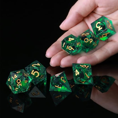 Liquid Core DND Dice Set, 7 Pcs Resin Sharp Edge Polyhedral Dice Quicksand Cat D&D Dice for Dungeons and Dragons RPG Role Playing Table Games