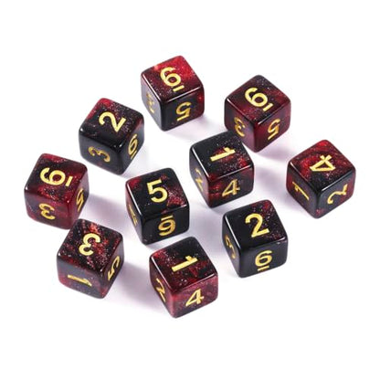 10 Pieces Polyhedral Dice Set D6 Dice 16mm Acrylic 6 Sided Dice Game Dice for Dungeons and Dragons RPG MTG DND Dice Table Games (Starry Red Black) - color: Starry Red Black