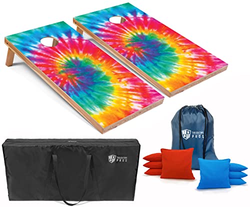 Tailgating Pros Cornhole Board Set w/Bean Bags and Carrying Case - 4'x2' Corn Hole Toss - Tournament and Lightweight Options - Optional LED Lights - color: Tie Dye, size: 4'x2' Boards