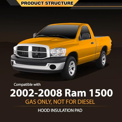 CNNELL Hood Insulation Pad with Clips Compatible with Dodge Ram 2002-2008 DMT Black - style: 2002-2008 Ram 1500 Only