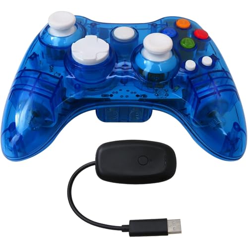 USonline911 Wireless 2.4GHz Gamepad for Xbox 360 Controller with USB Receiver, for Microsoft Xbox 360 & for PC Windows 11/10, Dual Vibration & 7-Color Custom LED Lights (Blue)