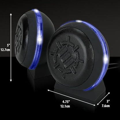 ENHANCE SL2 USB Classroom Speakers — 2.0 Stereo Sound System, 3.5mm Input, in-Line Volume Control, Compact for Desks, Laptops & Chromebooks — Perfect for School Labs & Classrooms (Blue LEDs) - color: Blue
