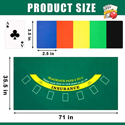 Aoriher Blackjack Game Combo Set, Include Blackjack Layout Felt,Shoe 6 Deck Automatic Card Shuffler Discard Holder Trays and 10 Cut Cards for Casino, Party Night(Green) - color: Green