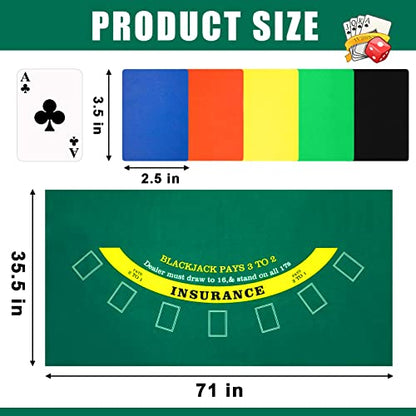 Aoriher Blackjack Game Combo Set, Include Blackjack Layout Felt,Shoe 6 Deck Automatic Card Shuffler Discard Holder Trays and 10 Cut Cards for Casino, Party Night(Green) - color: Green