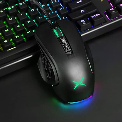 DELUX Wired MMO Gaming Mouse with 4 Interchangeable Side Plates, 12400DPI, 14 Programmable Buttons, RGB Light, 1000Hz Report Rate, Pro Ergonomic Gamer Mouse for PC Computer Laptop (M631-Black)
