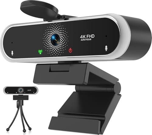 Webcam 4K with Microphone & Privacy Cover for PC/Laptop, USB Computer Camera Plug & Play with Auto Light Correction for Video Calls, Live Streaming Gaming & Online Meetings - color: 4K WEBCAM Black