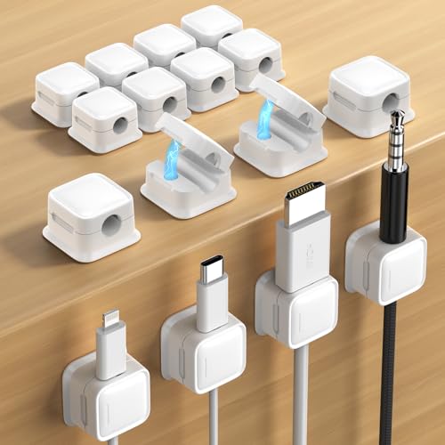 16 Pack Cord Organizer, Magnetic Cable Clips, Under Desk Management, White | 0.27in Cable Compatible,Strong Adheive Wire Holder Keeper,Easy Open Phone Charger Holder for Home Car Desk Nightstand Office - color: White, size: 16Pack