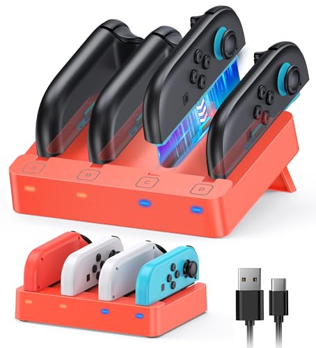 Charger for Nintendo Switch 2 and Switch 1 Controller, Horizontal Charging Dock Station for Joy Cons and for Joycon 2 Accessories with Foldable Storage Stand (Orange) - color: Orange