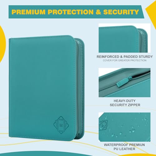 Toploader Binder,4-Pocket Side Load Trading Card Album, Holds 128 Cards | Top Loader Binder with Double-Sided Pockets for MTG, Sports Cards, Top Loader Storage（4 Cyan） - color: 4Cyan9