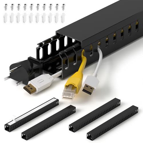1.4"H x 1.6"W Cable Raceway, 66in Under Desk Wire Management Channel, Black | Slotted Wire Duct, 4Pack, 16.5in Each, Heavy-Duty PVC Cable Management for Server Racks, Network Cables & Electrical Cabinets - color: Black, size: 1.4in H X 1.6in W X 66in L