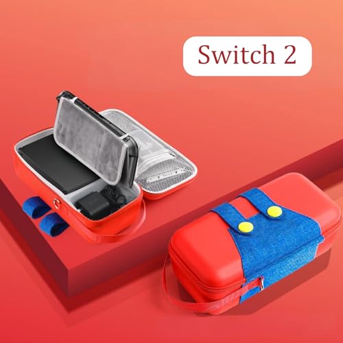 QUBAMG Switch 2 Dock Case Compatible with Nintendo Switch 2（2025）, Fit Joy-Con,AC Adapter, Adjustable Stand & Game Cartridges,Portable Travel Case with Zipper Hard Shell for Switch Console Pro - color: Switch 2 Red