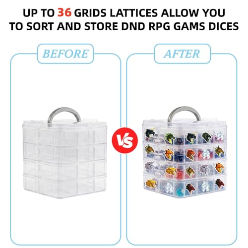 PUGED DND Dice Storage Box with Removable Dividers Polyhedral Dice Plastic Organizer Holding Up To 1800 Dices Craft Bead Compartment Container for Sewing, Jewelry, Art, DIY (6 layers) - size: 6 layers
