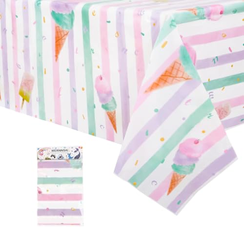 WERNNSAI Ice Cream Tablecloth - 1 Pack 108"x54" Sprinkle Table Cover | Sweet One Birthday Baby Shower Supplies, Summer Popsicle Theme Plastic Table Cloths for Kids Girls - color: Pink